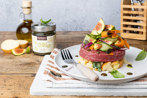 Recette image Tartare con tagliatelle vegetali e Courgi