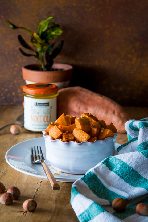 Recette image Insalata di patate dolci con dressing alla crema di nocciole tostate