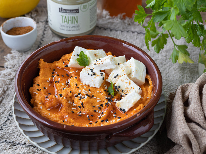 Hummus di carote con miele e feta – Damiano Organic