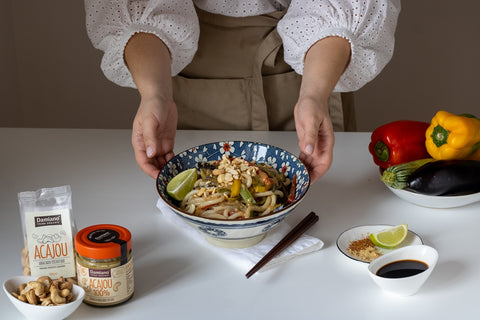 Immagine della ricetta Noodles alla mediterranea con Acajou 100% e anacardi tostati