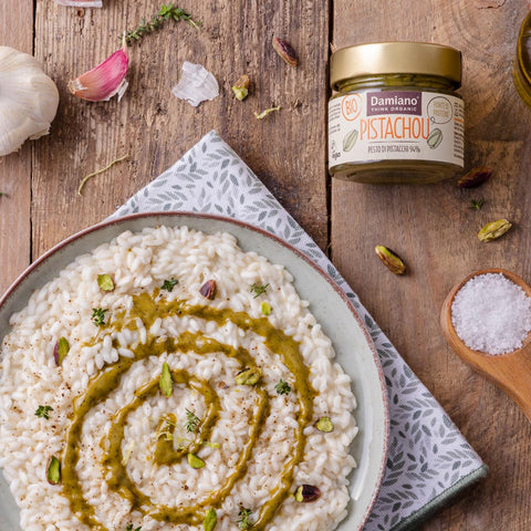 Risotto con pesto di pistacchio damiano